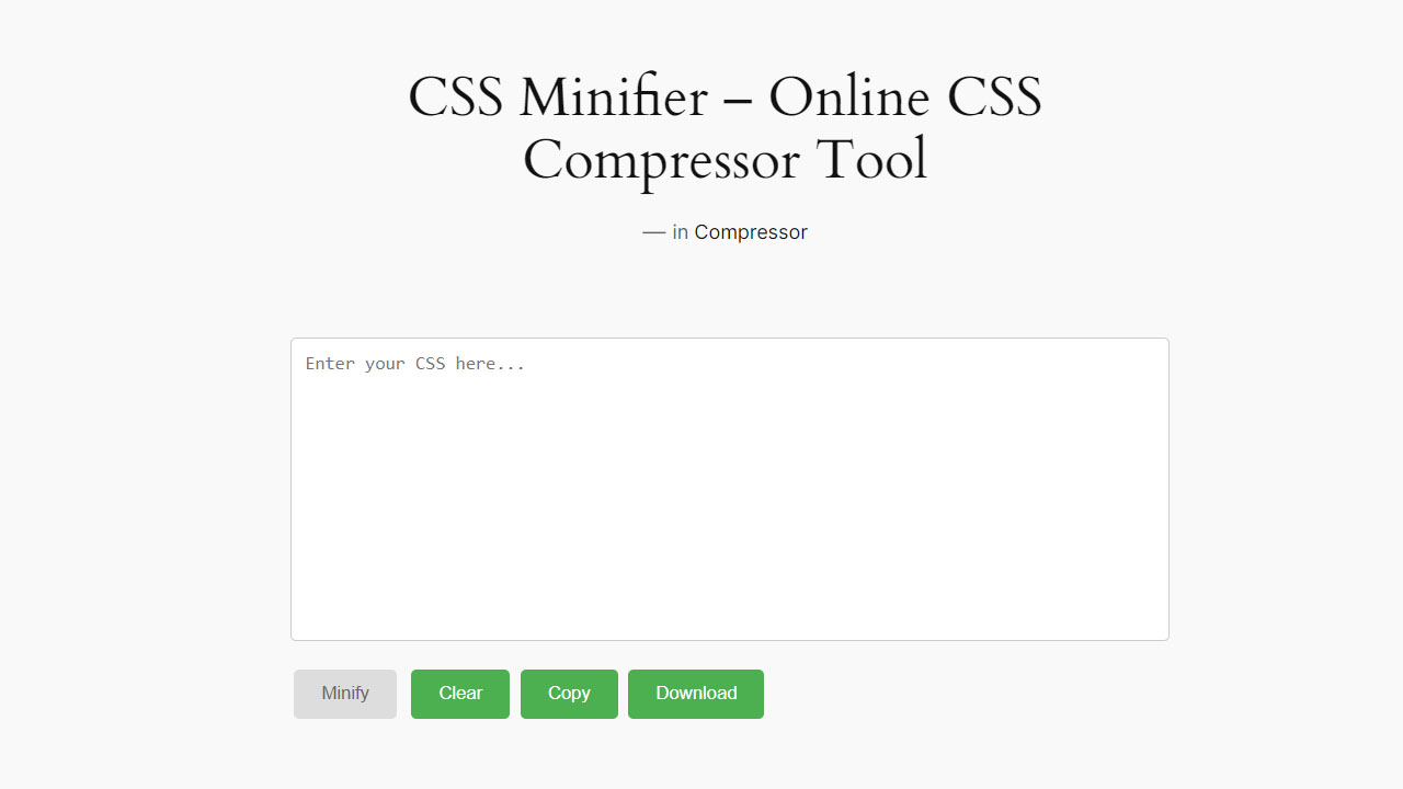 This is a free CSS Minify Online Tool on ToolStep.com, a powerful utility designed to compress CSS documents of the Cascading Style Sheets programming language.