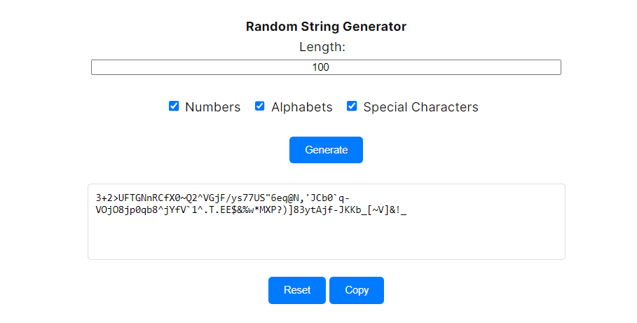 Random string generator to make strong passwords and long permalinks with unique numbers, alphabets, characters, and a list of different lines and sentences.